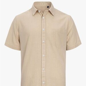 NWT Men's Beige linen Short Sleeve button up Shirt